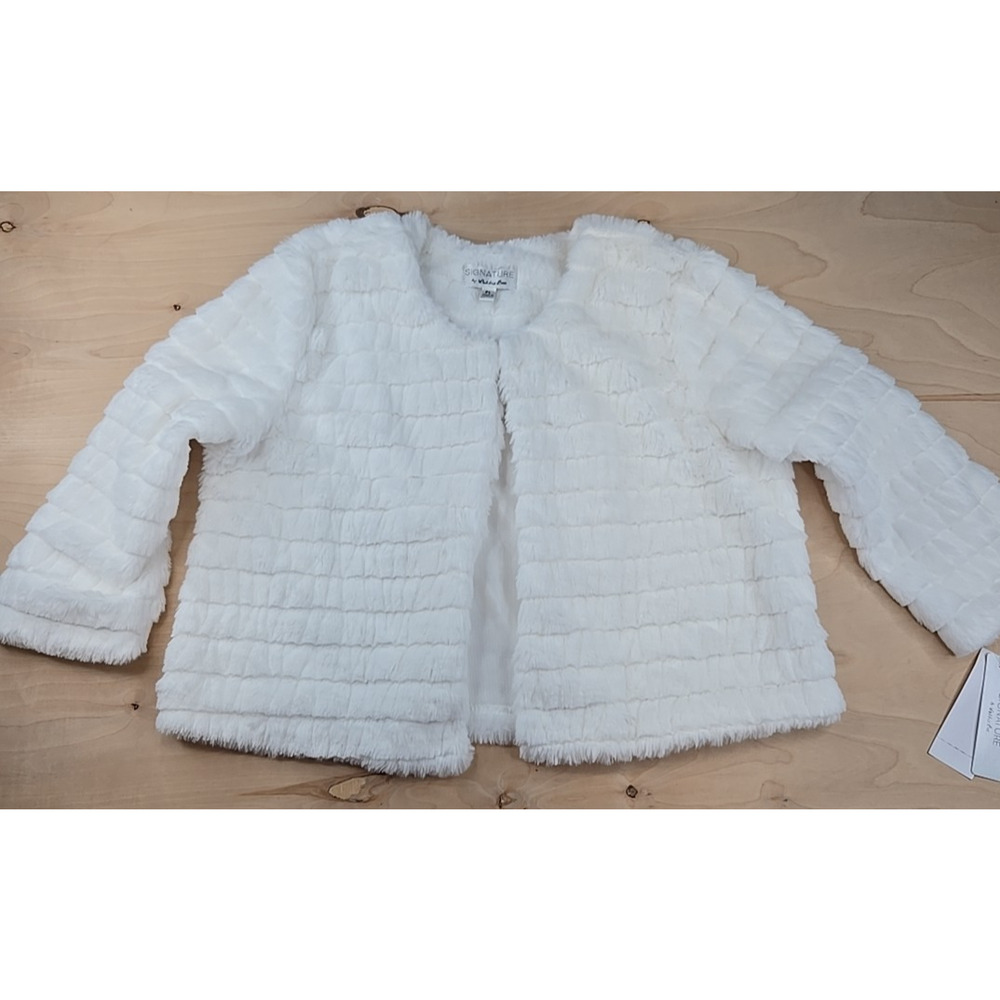 Signature By Robbie Bee Women’s White Faux Fur Shrug Bolero Short Jacket Size PL